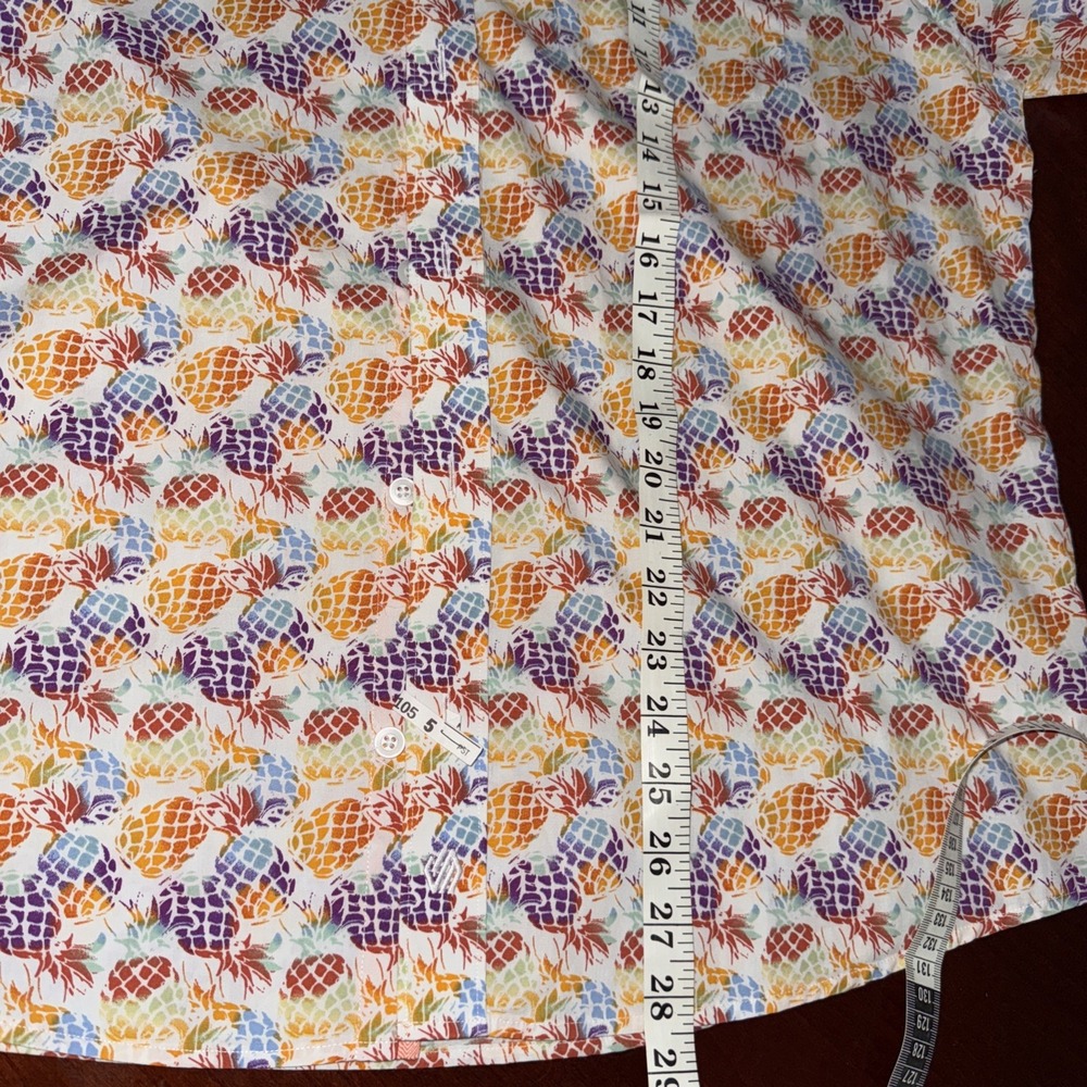 Johnston & Murphy Men L Pineapple Multicolor Button Up Short Slv Tropical Beach - Picture 4 of 9